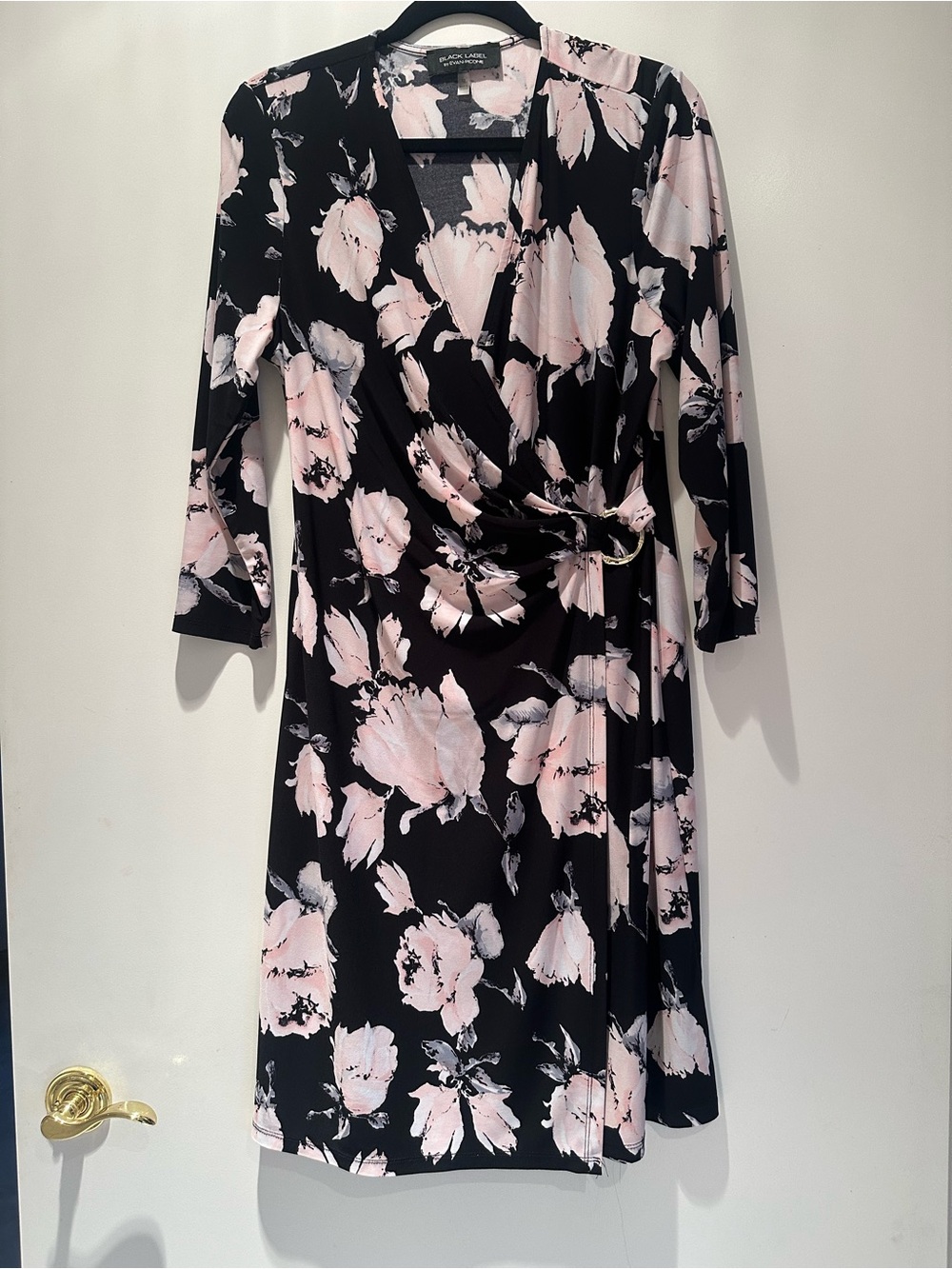 Black Label Black Wrap Dress with Pale Pink Floral Print